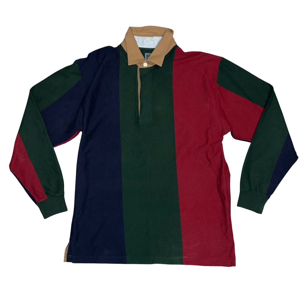 Woolrich Mens Colorblock Rugby Shirt Long Sleeve Cotton Polo Green Red Blue M